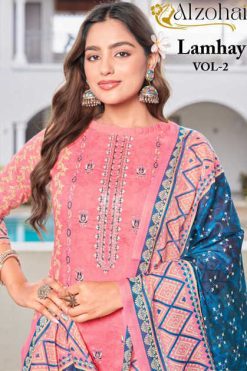 Alzohaib Lamhay Vol 2 Chiffon Cotton Salwar Suit Catalog 4 Pcs