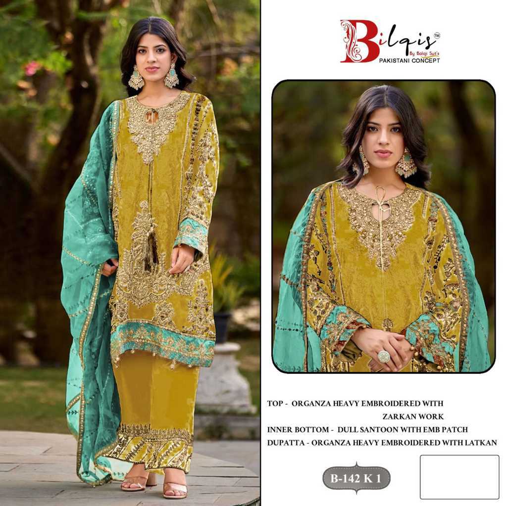 Bilqis B 142 I-L Organza Salwar Suit Catalog 4 Pcs (3) Bilqis B 142 I-L Organza Salwar Suit Catalog 4 Pcs - Image 4