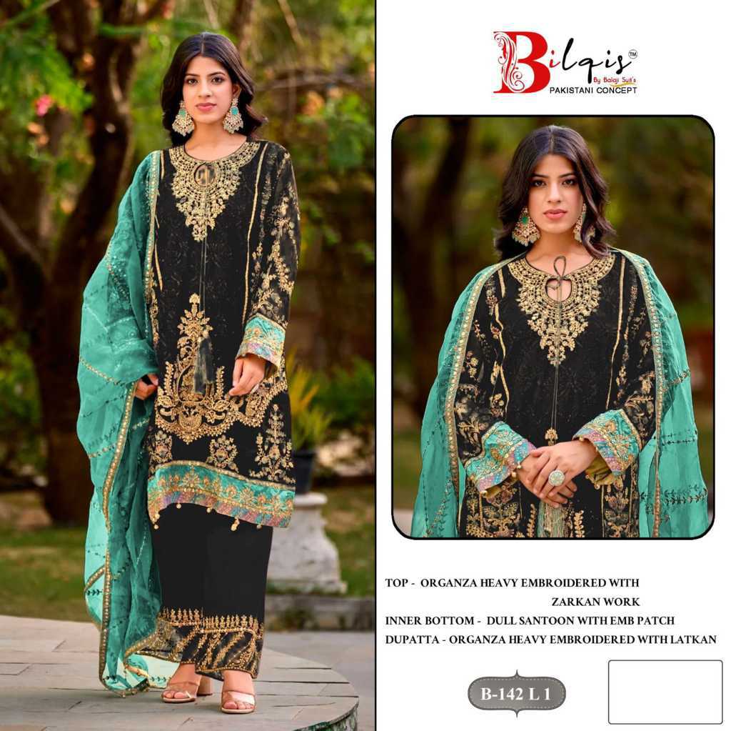 Bilqis B 142 I-L Organza Salwar Suit Catalog 4 Pcs (4) Bilqis B 142 I-L Organza Salwar Suit Catalog 4 Pcs - Image 5