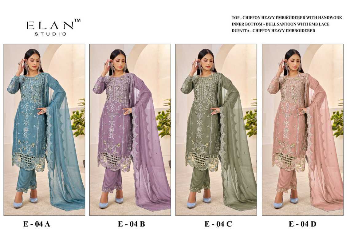 Elan Studio E 4 A-D Chiffon Salwar Suit Catalog 4 Pcs (10) Elan Studio E 4 A-D Chiffon Salwar Suit Catalog 4 Pcs - Image 11