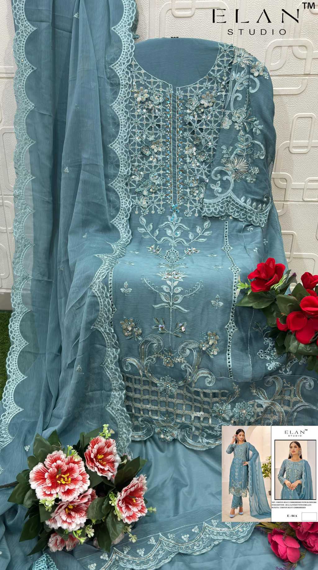 Elan Studio E 4 A-D Chiffon Salwar Suit Catalog 4 Pcs (2) Elan Studio E 4 A-D Chiffon Salwar Suit Catalog 4 Pcs - Image 3