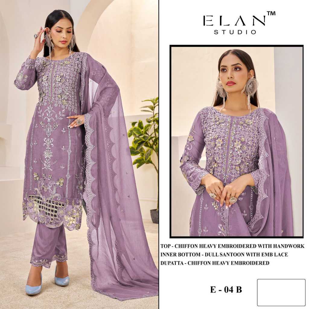 Elan Studio E 4 A-D Chiffon Salwar Suit Catalog 4 Pcs (3) Elan Studio E 4 A-D Chiffon Salwar Suit Catalog 4 Pcs - Image 4