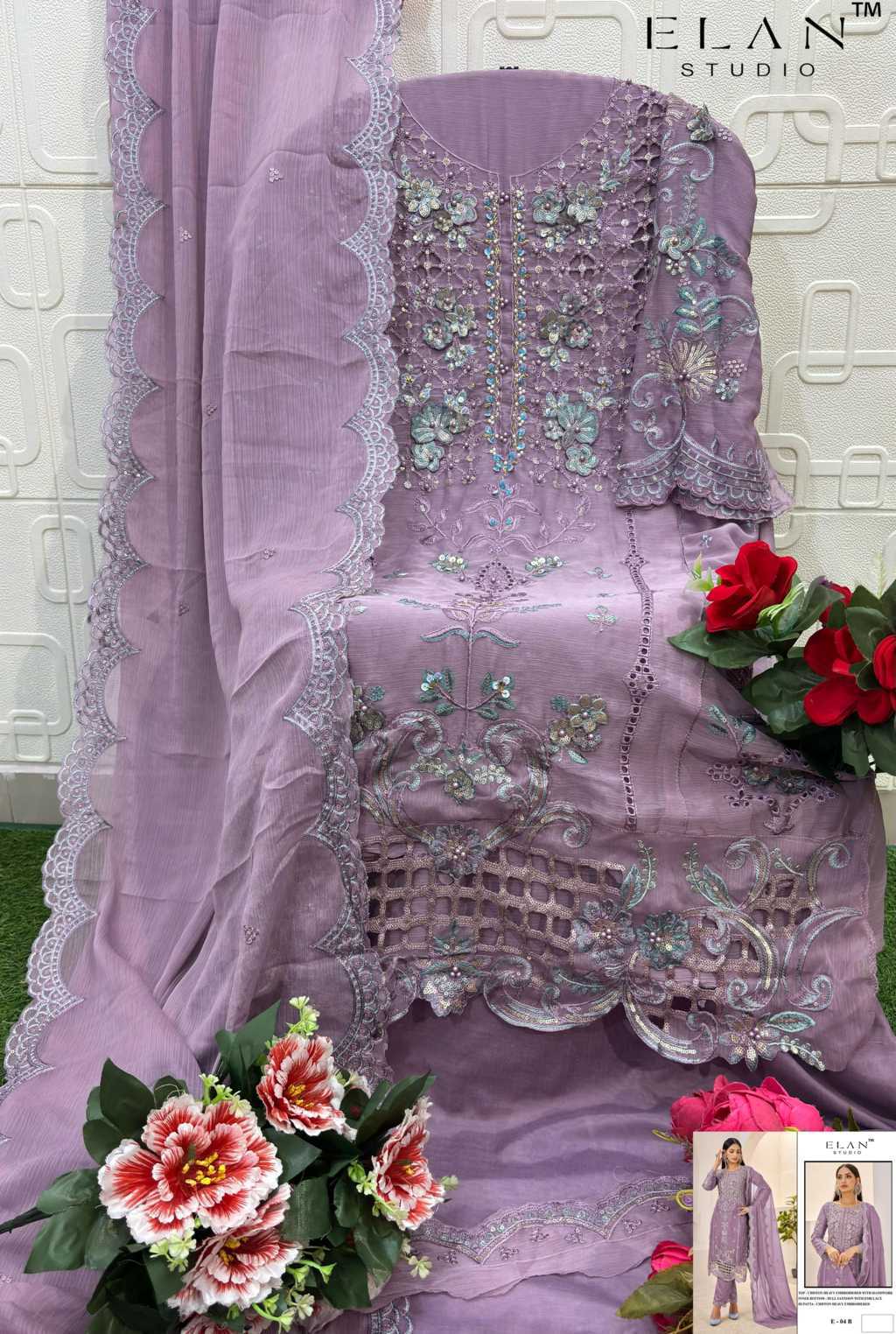 Elan Studio E 4 A-D Chiffon Salwar Suit Catalog 4 Pcs (4) Elan Studio E 4 A-D Chiffon Salwar Suit Catalog 4 Pcs - Image 5