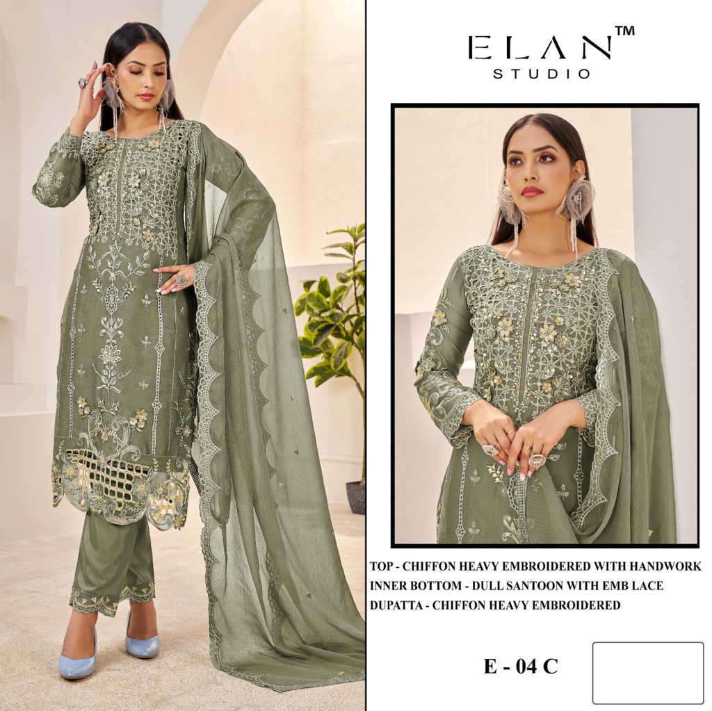 Elan Studio E 4 A-D Chiffon Salwar Suit Catalog 4 Pcs (5) Elan Studio E 4 A-D Chiffon Salwar Suit Catalog 4 Pcs - Image 6