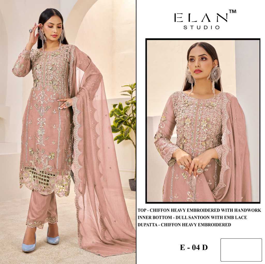 Elan Studio E 4 A-D Chiffon Salwar Suit Catalog 4 Pcs (7) Elan Studio E 4 A-D Chiffon Salwar Suit Catalog 4 Pcs - Image 8
