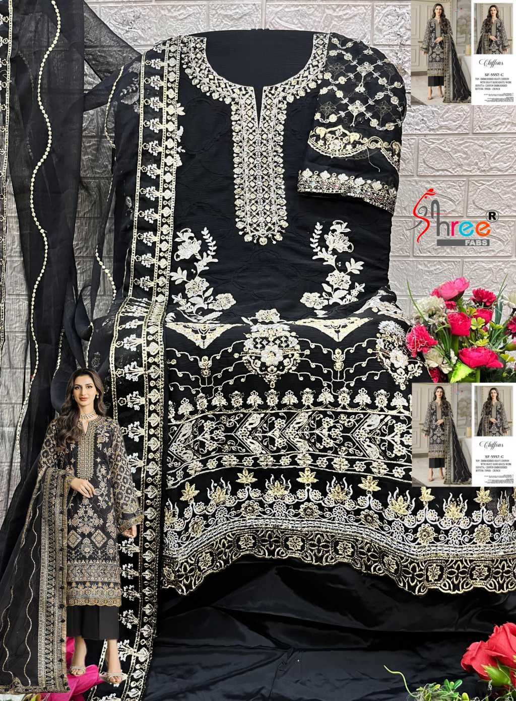 Shree Fabs SF 5557 A-D Chiffon Salwar Suit Catalog 4 Pcs (8) Shree Fabs SF 5557 A-D Chiffon Salwar Suit Catalog 4 Pcs - Image 9