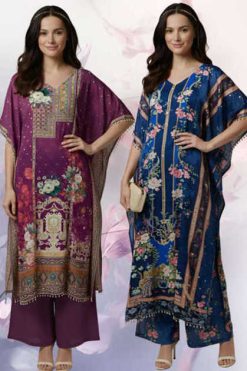 Jisha Kaftan CO ORD Set with Value Addition Vol 4 Silk Wholesale Catalog 6 Pcs