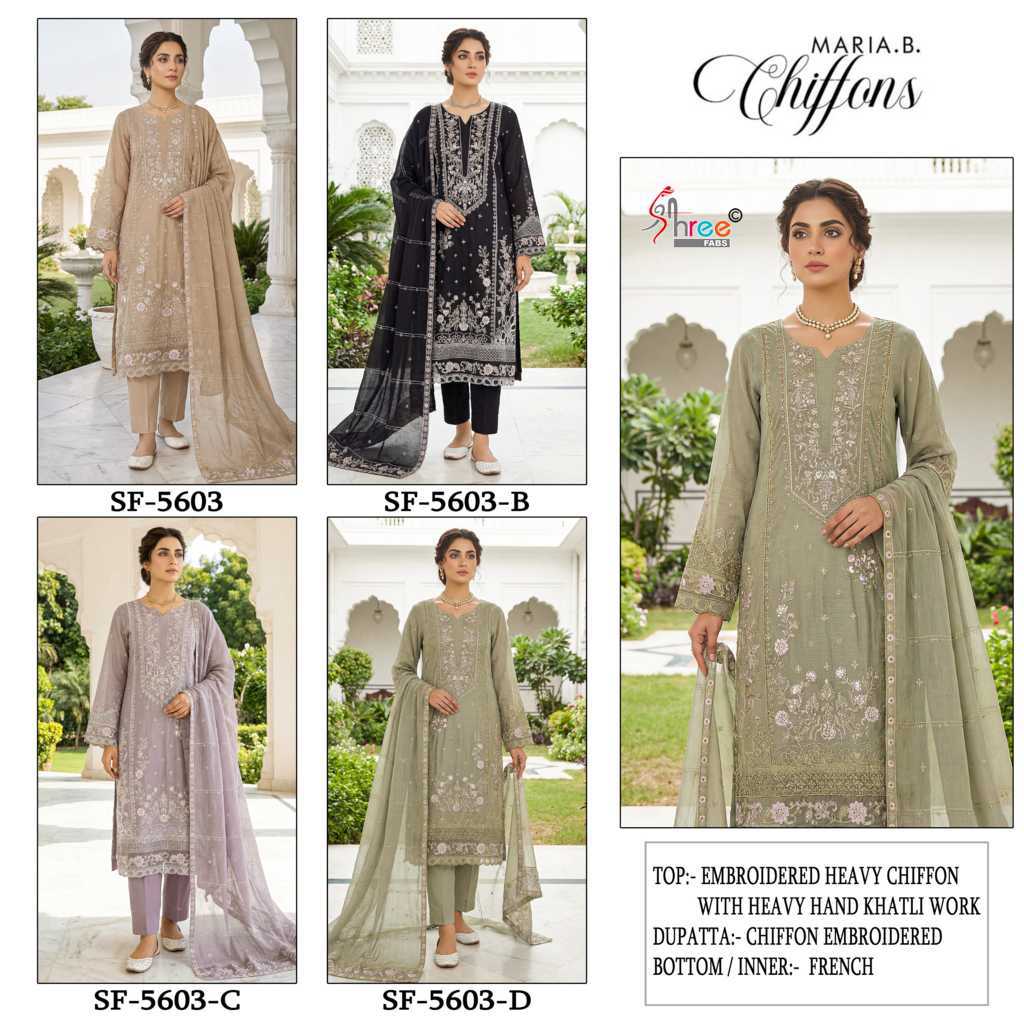 Shree Fabs Maria B Chiffons SF 5603 A-D Chiffon Salwar Suit Catalog 4 Pcs (5) Shree Fabs Maria B Chiffons SF 5603 A-D Chiffon Salwar Suit Catalog 4 Pcs - Image 6