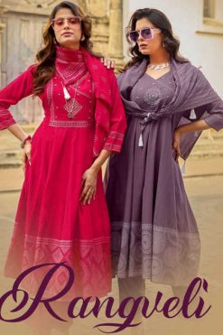 Wooglee Rangveli Kurti with Dupatta Bottom Rayon Catalog 4 Pcs