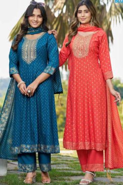 Blue Hills Sanju Kurti with Dupatta Bottom Rayon Catalog 6 Pcs
