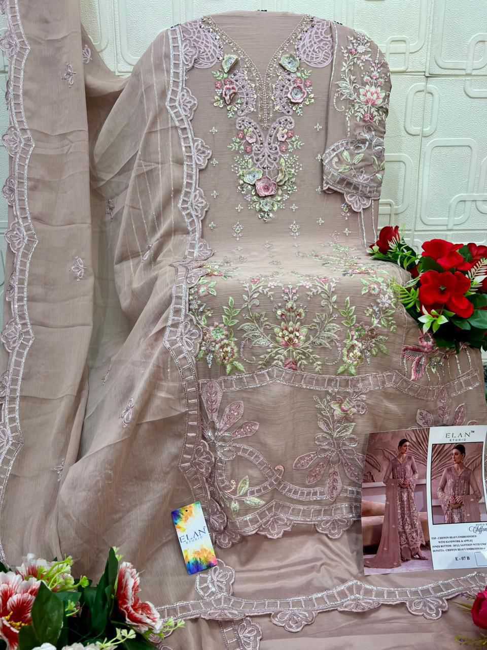 Elan Studio E 7 A-D Chiffon Salwar Suit Catalog 4 Pcs (5) Elan Studio E 7 A-D Chiffon Salwar Suit Catalog 4 Pcs - Image 6