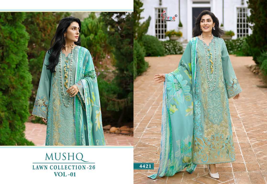 Shree Fabs Mushq Lawn Collection 26 Vol 1 Chiffon Cotton Salwar Suit Catalog 6 Pcs (3) Shree Fabs Mushq Lawn Collection 26 Vol 1 Chiffon Cotton Salwar Suit Catalog 6 Pcs - Image 4
