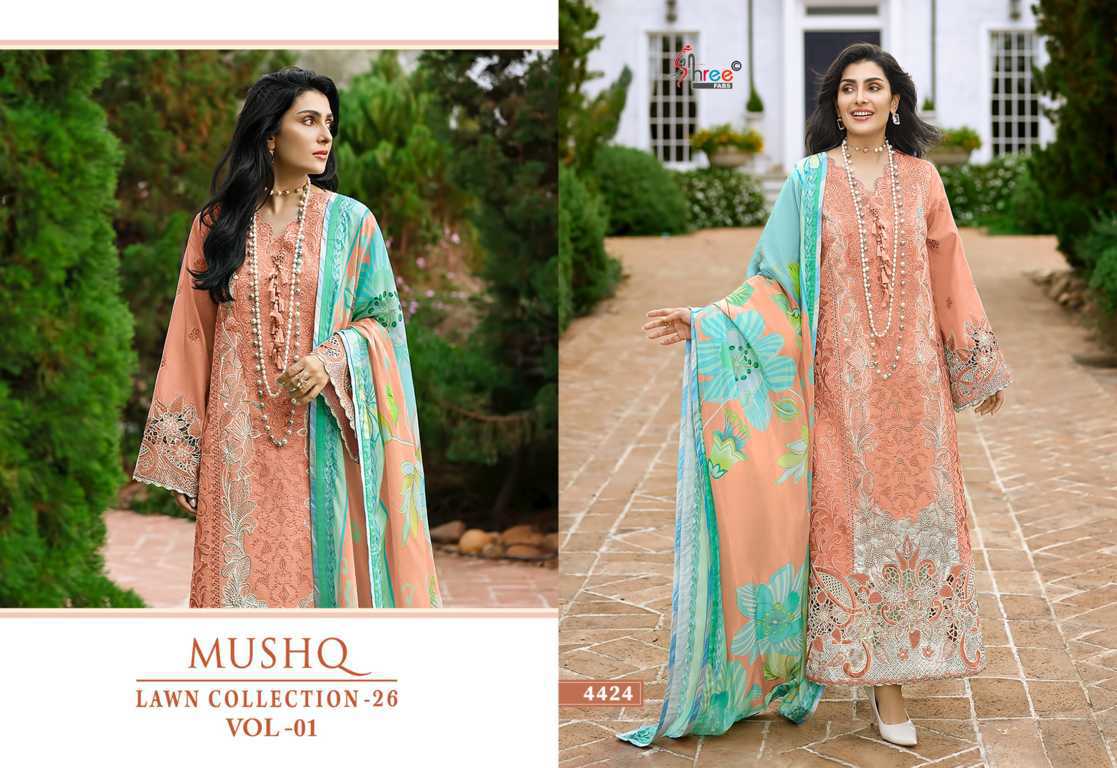 Shree Fabs Mushq Lawn Collection 26 Vol 1 Chiffon Cotton Salwar Suit Catalog 6 Pcs (4) Shree Fabs Mushq Lawn Collection 26 Vol 1 Chiffon Cotton Salwar Suit Catalog 6 Pcs - Image 5