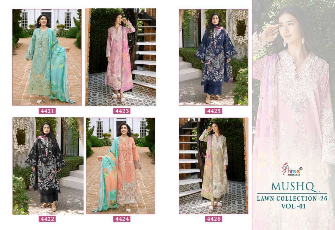 Shree Fabs Mushq Lawn Collection 26 Vol 1 Chiffon Cotton Salwar Suit Catalog 6 Pcs (8) Shree Fabs Mushq Lawn Collection 26 Vol 1 Chiffon Cotton Salwar Suit Catalog 6 Pcs - Image 9