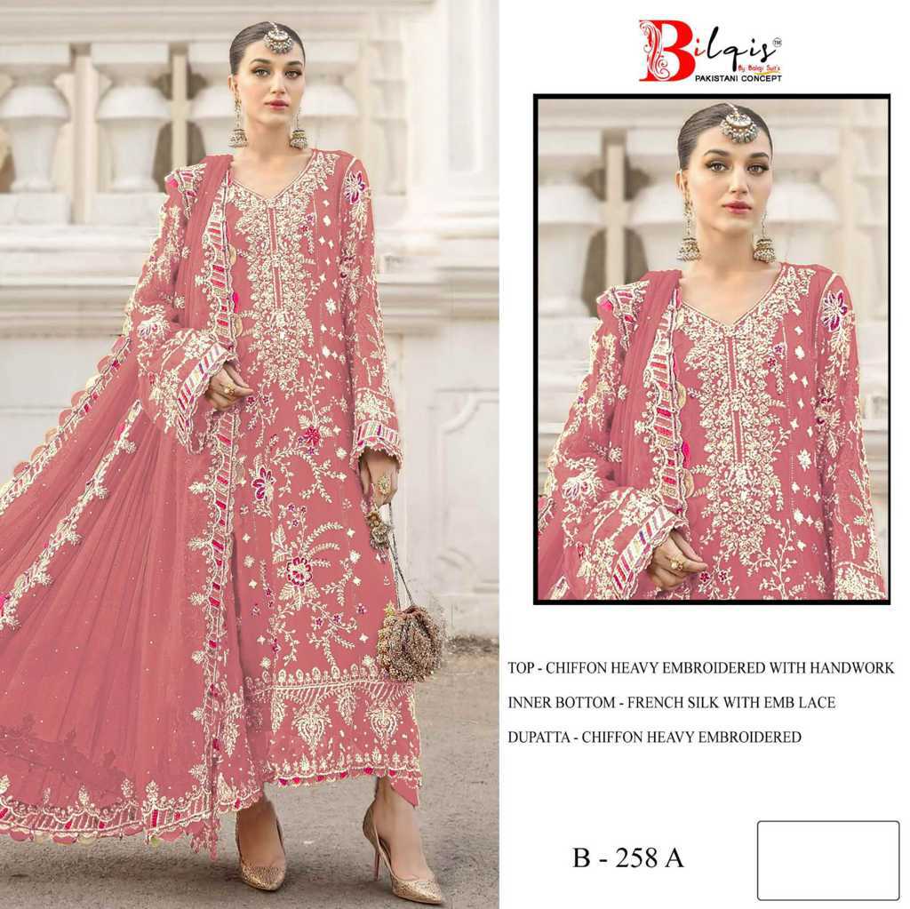 Bilqis B 258 A-D Chiffon Salwar Suit Catalog 4 Pcs (1) Bilqis B 258 A-D Chiffon Salwar Suit Catalog 4 Pcs - Image 2