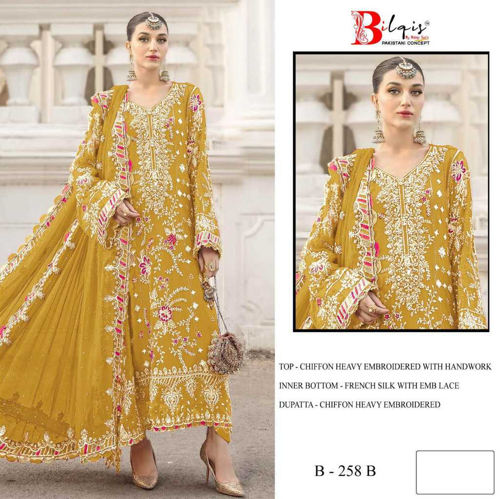 Bilqis B 258 A-D Chiffon Salwar Suit Catalog 4 Pcs (4) Bilqis B 258 A-D Chiffon Salwar Suit Catalog 4 Pcs - Image 5