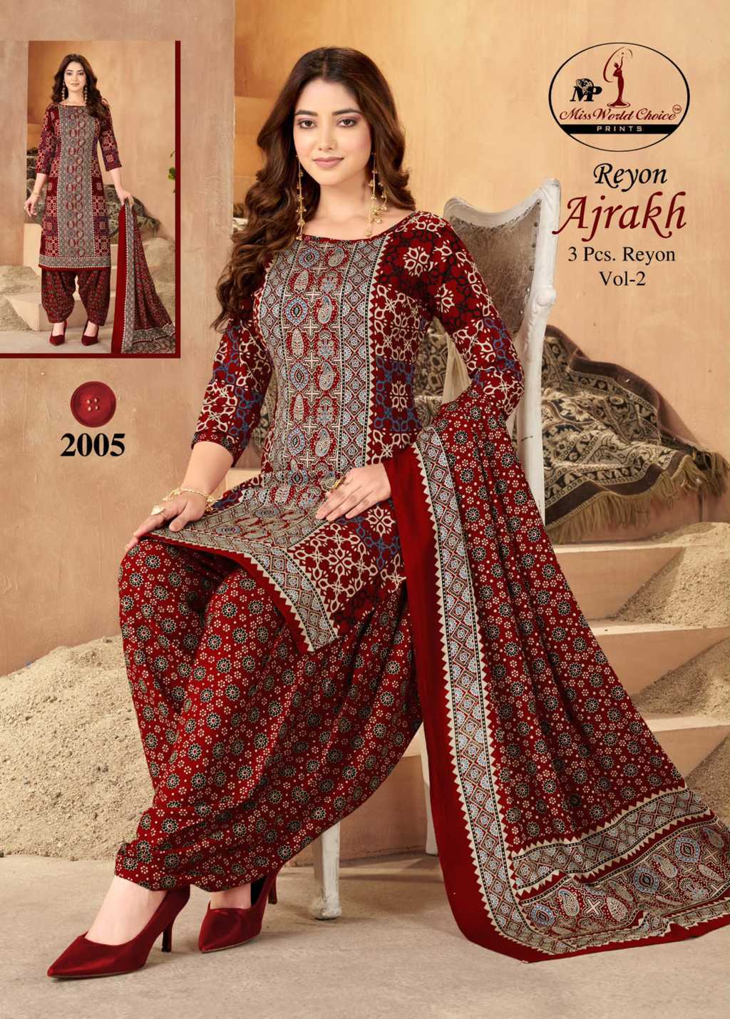 Miss World Choice Ajrakh Rayon Vol 2 Salwar Suit Catalog 6 Pcs (3) Miss World Choice Ajrakh Rayon Vol 2 Salwar Suit Catalog 6 Pcs - Image 4