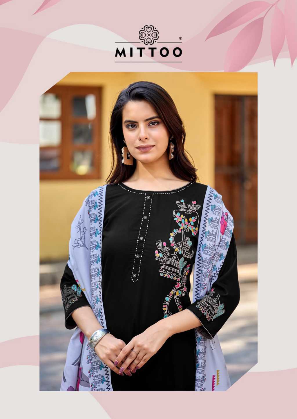 Mittoo Noorika Rayon Kurti with Dupatta Bottom Catalog 6 Pcs (3) Mittoo Noorika Rayon Kurti with Dupatta Bottom Catalog 6 Pcs - Image 4