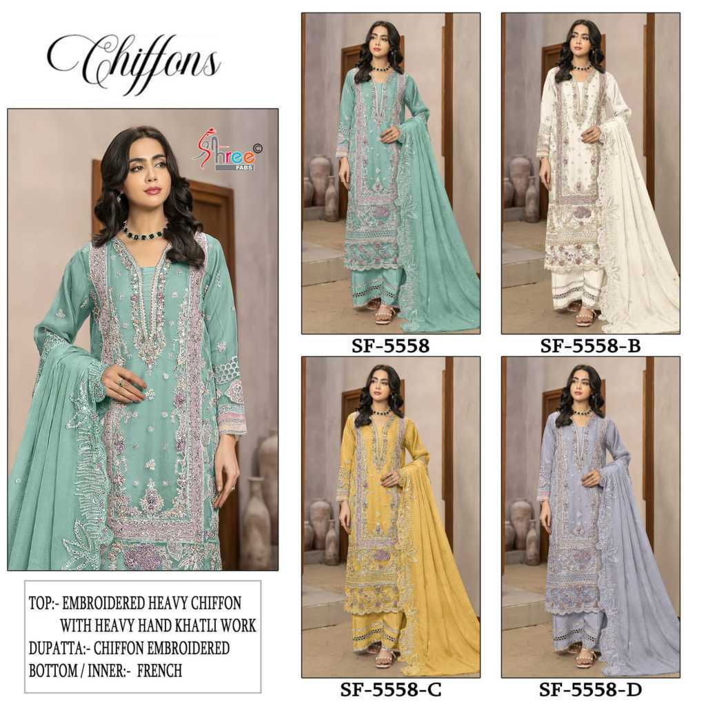 Shree Fabs Chiffons SF 5558 A-D Chiffon Salwar Suit Catalog 4 Pcs (5) Shree Fabs Chiffons SF 5558 A-D Chiffon Salwar Suit Catalog 4 Pcs - Image 6