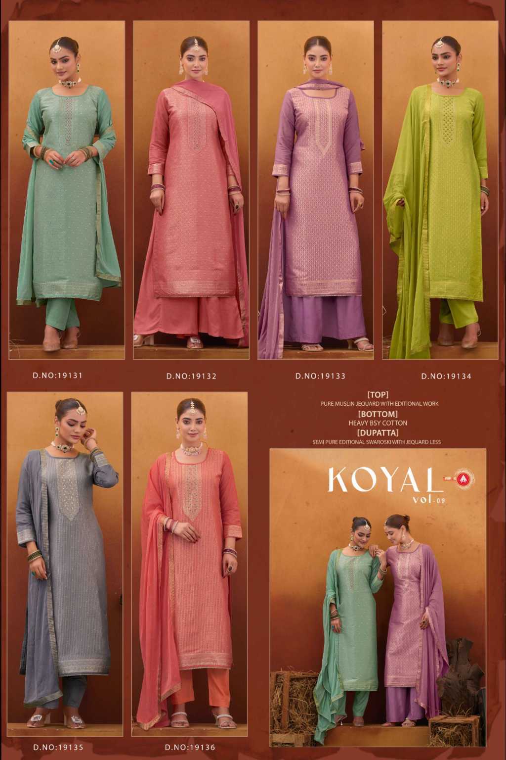 Triple Koyal Vol 9 Muslin Salwar Suit Catalog 6 Pcs (7) Triple Koyal Vol 9 Muslin Salwar Suit Catalog 6 Pcs - Image 8